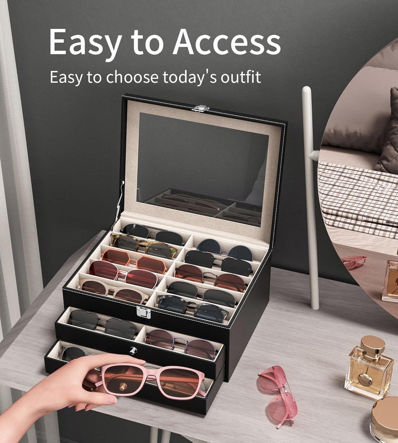 NEWLOOP Store 10/30 Slots Sunglass Organizer for Multiple Pairs of Eyeglass See-through Display Case Storage Box for Women Men - Image 3